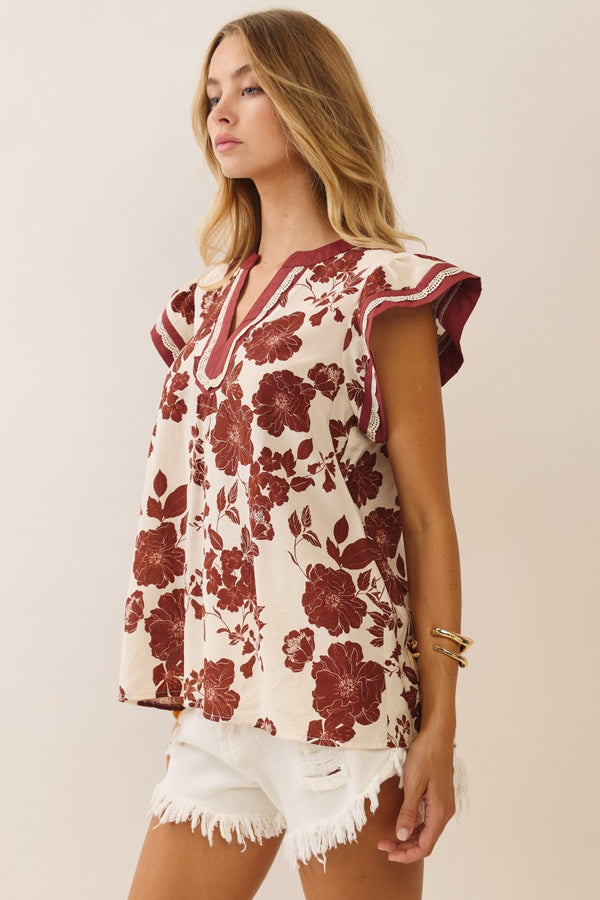 Floral print short sleeve blouse