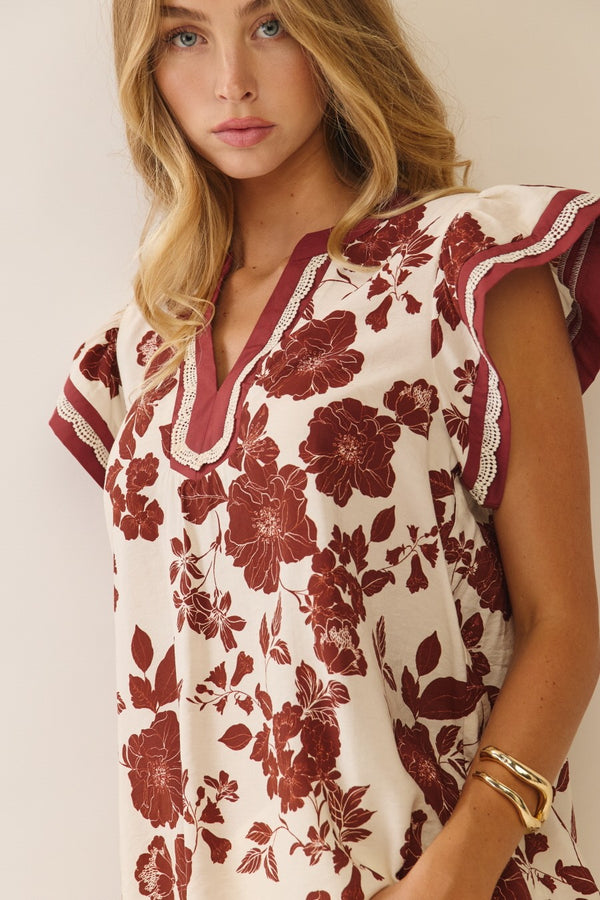 Floral print short sleeve blouse