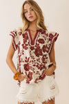 Floral print short sleeve blouse