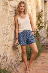 Polka Dot Drawstring Denim Shorts