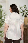 Stripe Collared Snap Button Short Sleeve Top - Curvy Size - Blush & Cactus