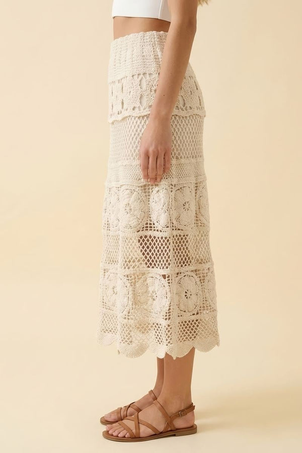 Desert Bloom Midi Crochet Skirt - Blush & Cactus