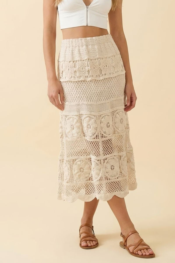 Desert Bloom Midi Crochet Skirt - Blush & Cactus