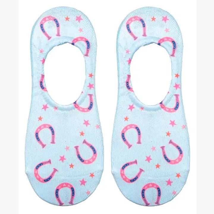 No - Show Liner Socks - Horseshoes & Stars - Blue - Blush & Cactus
