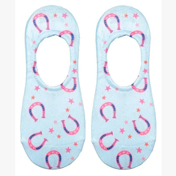 No - Show Liner Socks - Horseshoes & Stars - Blue - Blush & Cactus