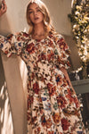 Floral Printed Smocked Waist Midi Dress