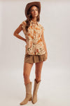 Western Desert Button Down Muscle Shirt - Blush & Cactus