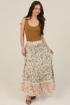 Twin Print Lace Trim Smocked Waist Floral Print Maxi Skirt