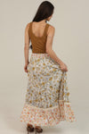 Twin Print Lace Trim Smocked Waist Floral Print Maxi Skirt