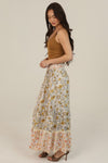 Twin Print Lace Trim Smocked Waist Floral Print Maxi Skirt