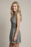 Chambray V-neck Smocked Waist Zip-front Mini Dress