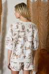 Western Print Short Sleeve Drop Shoulder Knit Top - Blush & Cactus