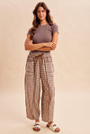 Soft Brushed Check Barrel Utility Pants - Blush & Cactus