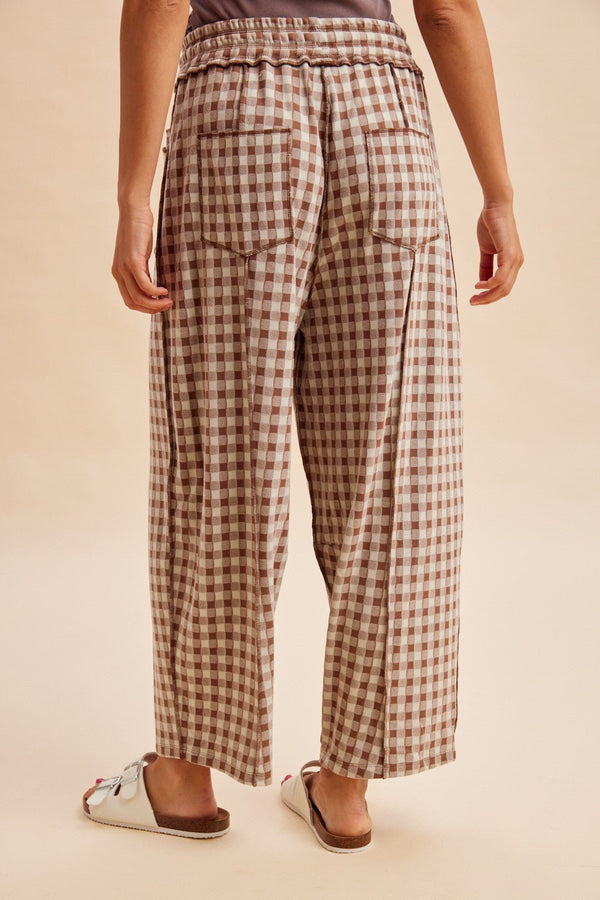 Soft Brushed Check Barrel Utility Pants - Blush & Cactus