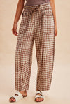 Soft Brushed Check Barrel Utility Pants - Blush & Cactus