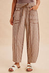 Soft Brushed Check Barrel Utility Pants - Blush & Cactus