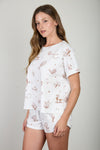 Western Print Cuff Sleeve Knit T-shirt