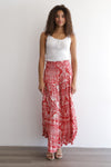 Printed Tiered A Line Maxi Skirt With Smocked Waist