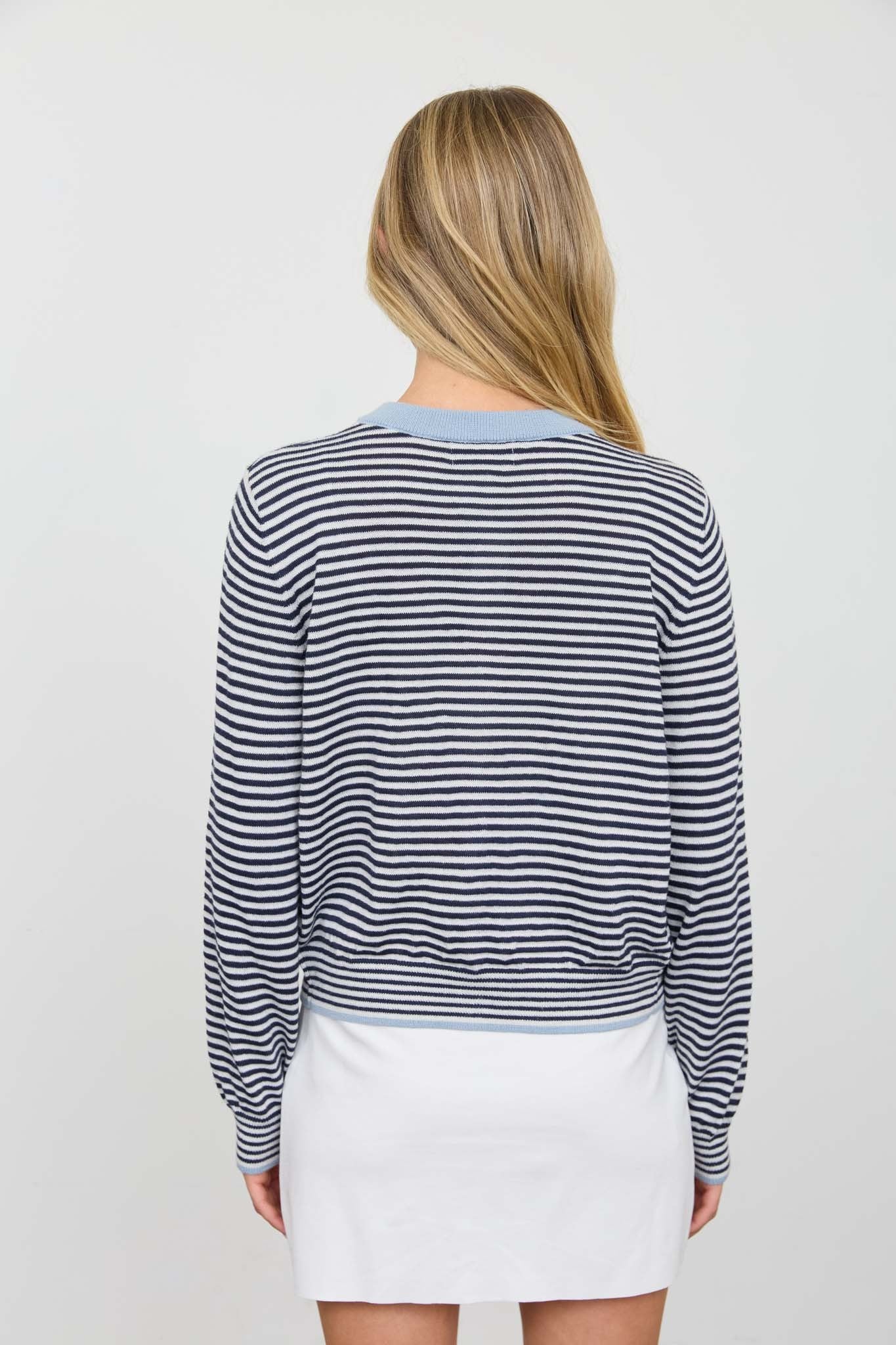 Stripe Contrast Trim Button Down Knit Cardigan