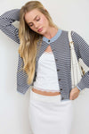 Stripe Contrast Trim Button Down Knit Cardigan