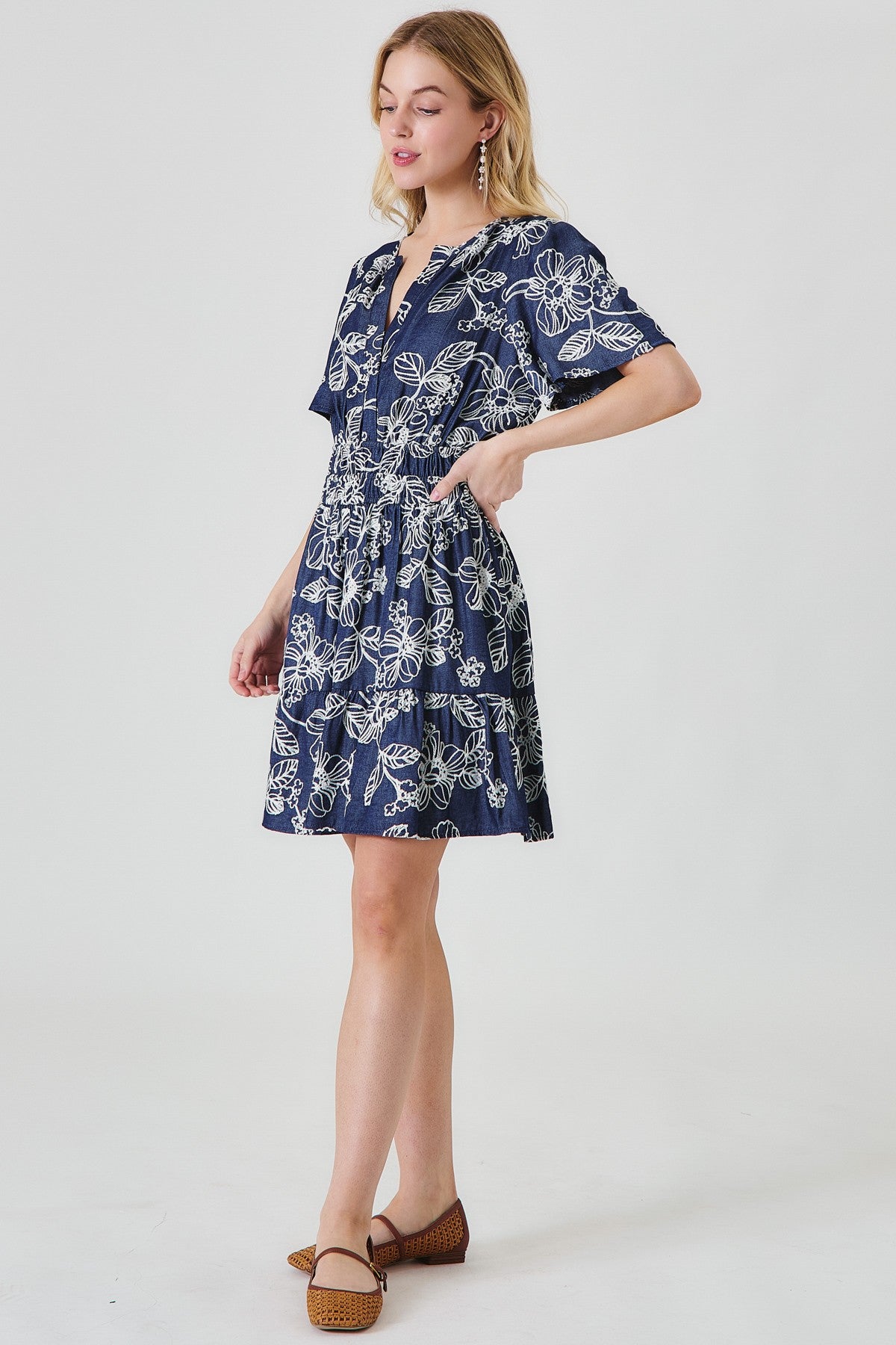 Floral Print Short Sleeve Mini Dress