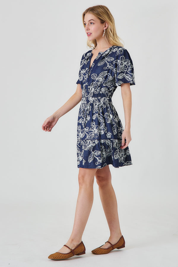 Floral Print Short Sleeve Mini Dress