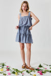 Pintuck Button Front Drawstring Tiered Mini Dress - Blush & Cactus