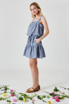 Pintuck Button Front Drawstring Tiered Mini Dress - Blush & Cactus
