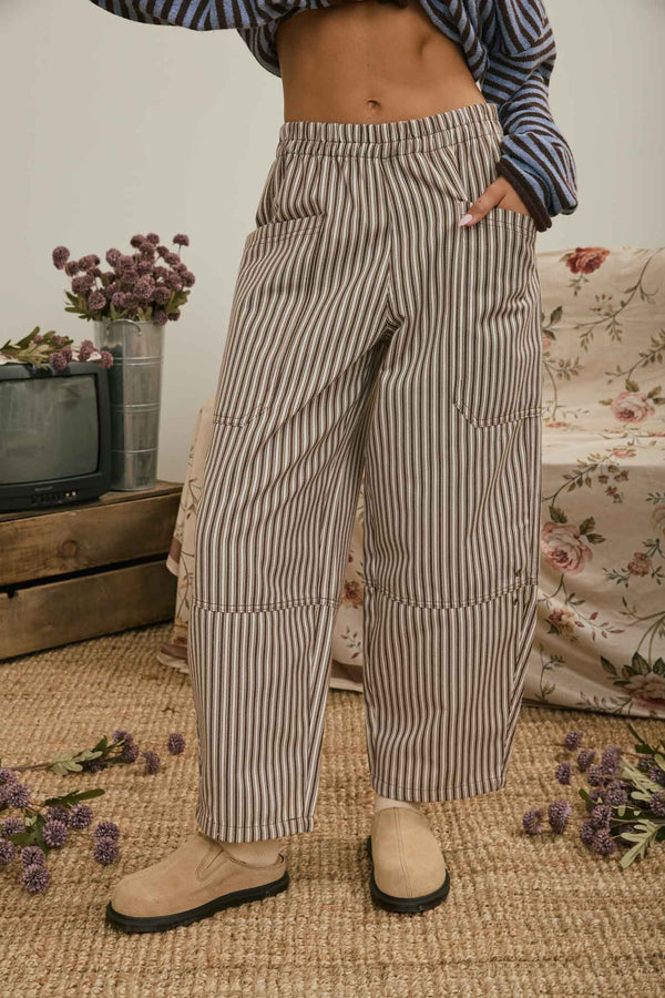 Stripe Pocket Detail Wide Leg Pants - Blush & Cactus