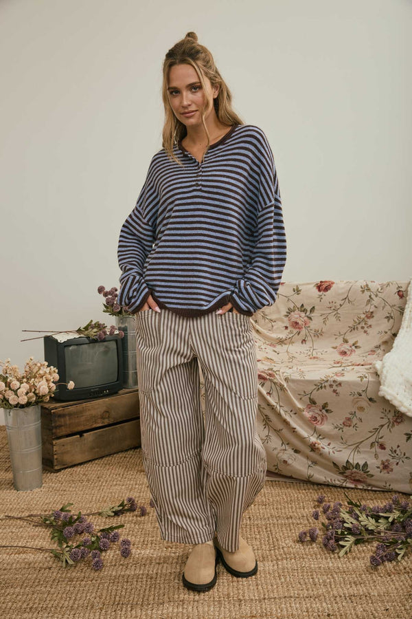 Stripe Pocket Detail Wide Leg Pants - Blush & Cactus
