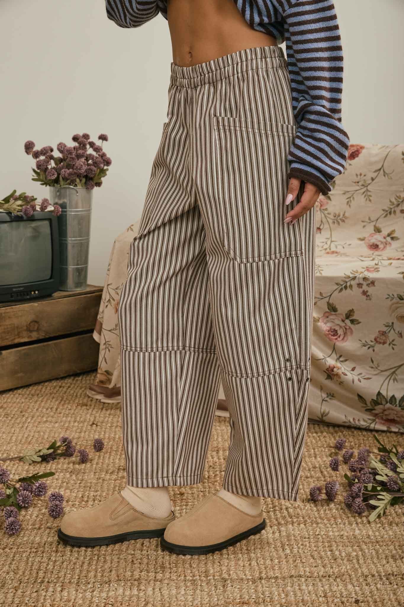 Stripe Pocket Detail Wide Leg Pants - Blush & Cactus