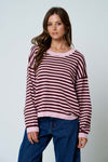 Stripe Relaxed Back Button Detail Knit Sweater