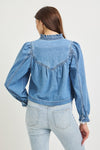 Risen Pull On Denim Blouse With Lace Up Sleeve Details