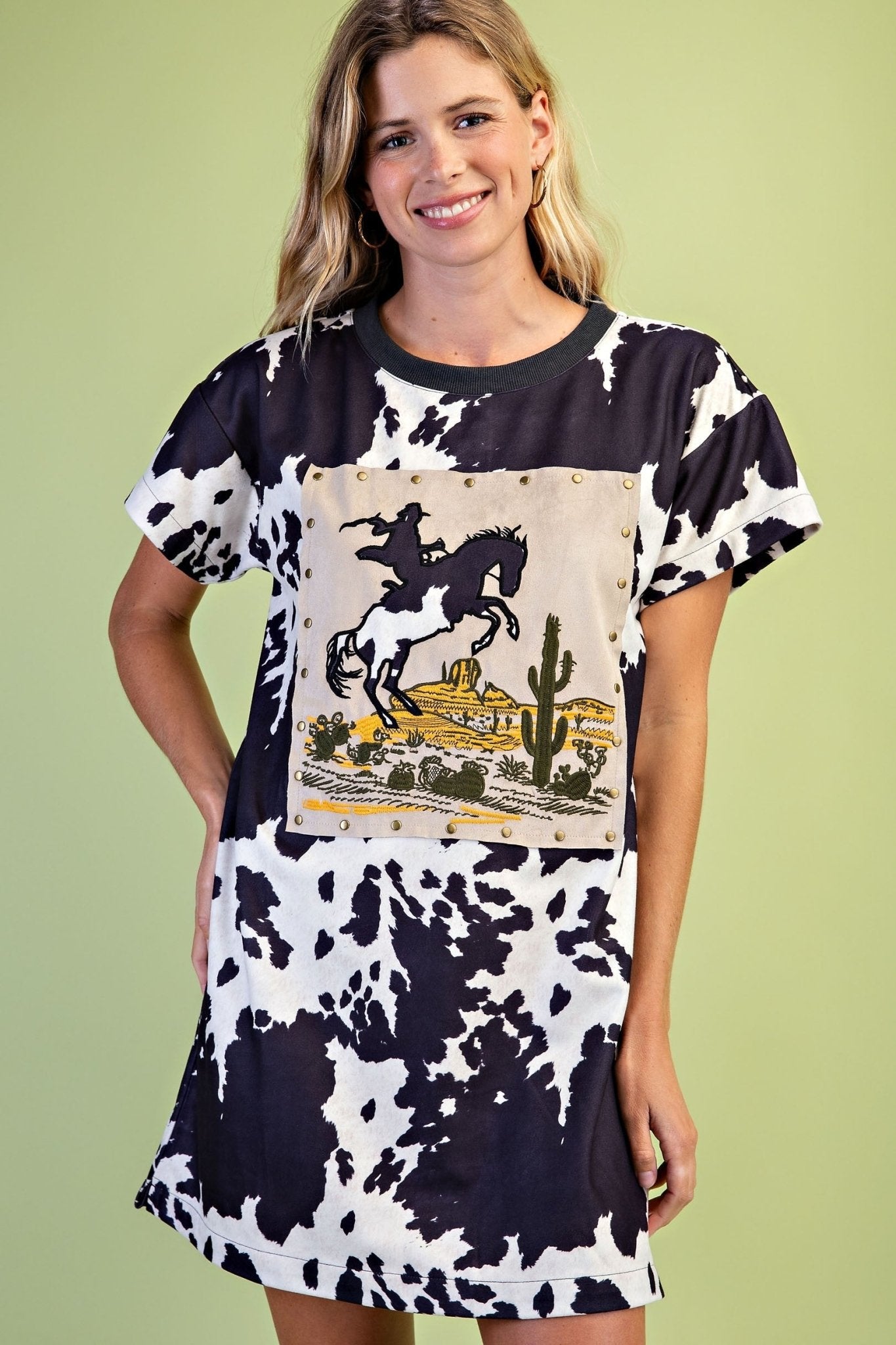 Gigio Faux Suede Cow Print T-shirt Dress