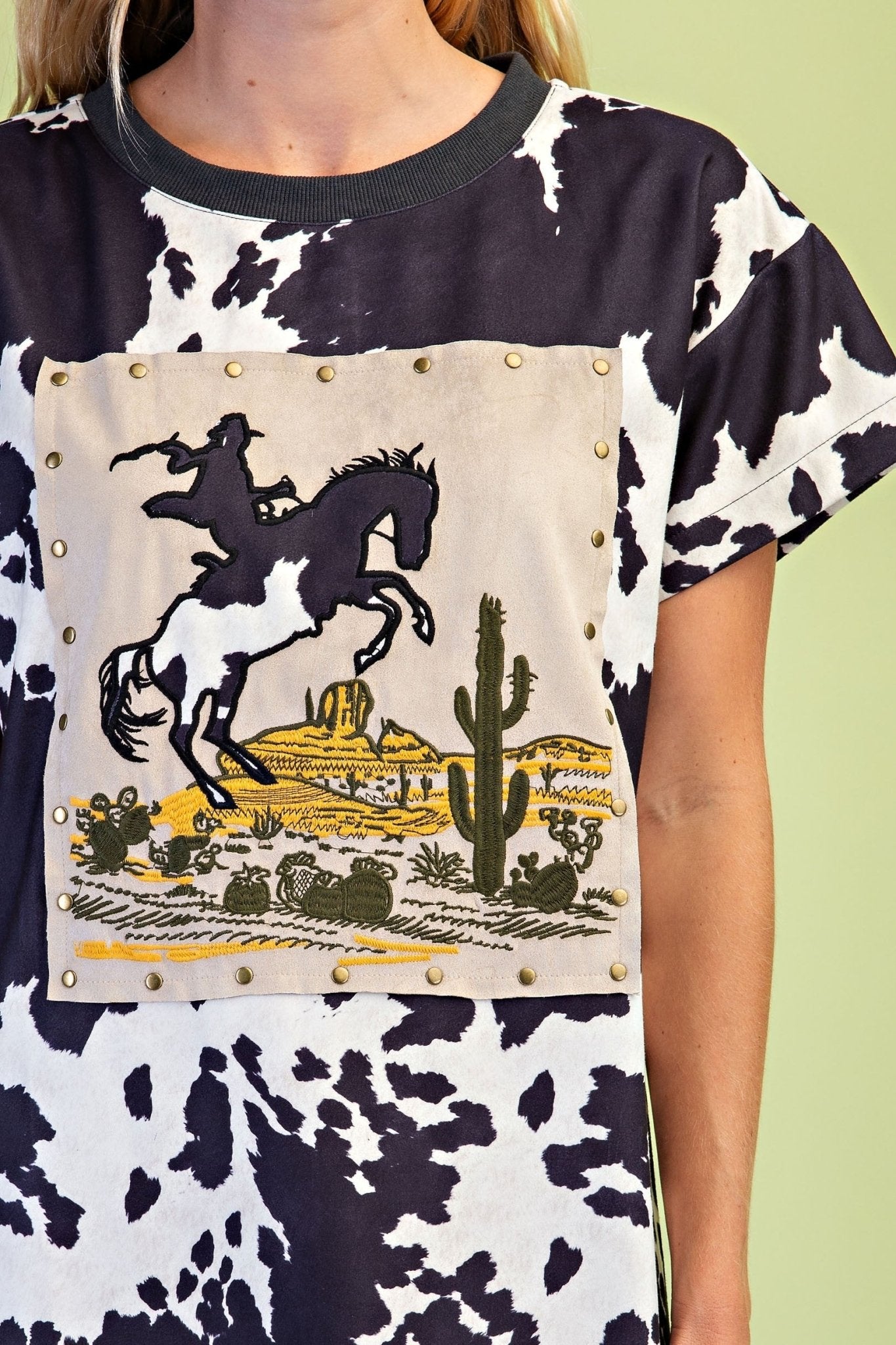 Gigio Faux Suede Cow Print T-shirt Dress