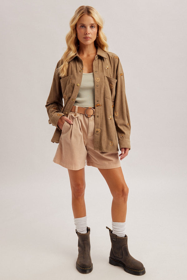 Urban Cowgirl Embroidery Corduroy Shacket