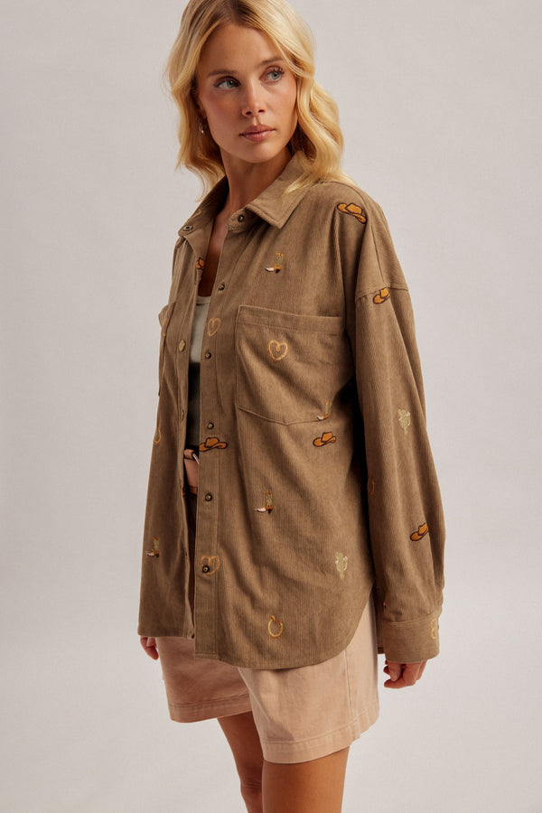 Urban Cowgirl Embroidery Corduroy Shacket