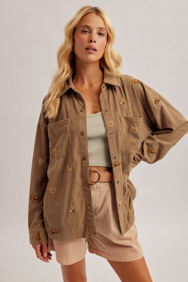 Urban Cowgirl Embroidery Corduroy Shacket