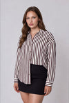 Vertical Stripe Collared Button Down Shirt - Curvy Size