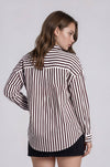 Vertical Stripe Collared Button Down Shirt - Curvy Size
