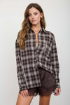 Plaid Collared Long Sleeve Button Down Top