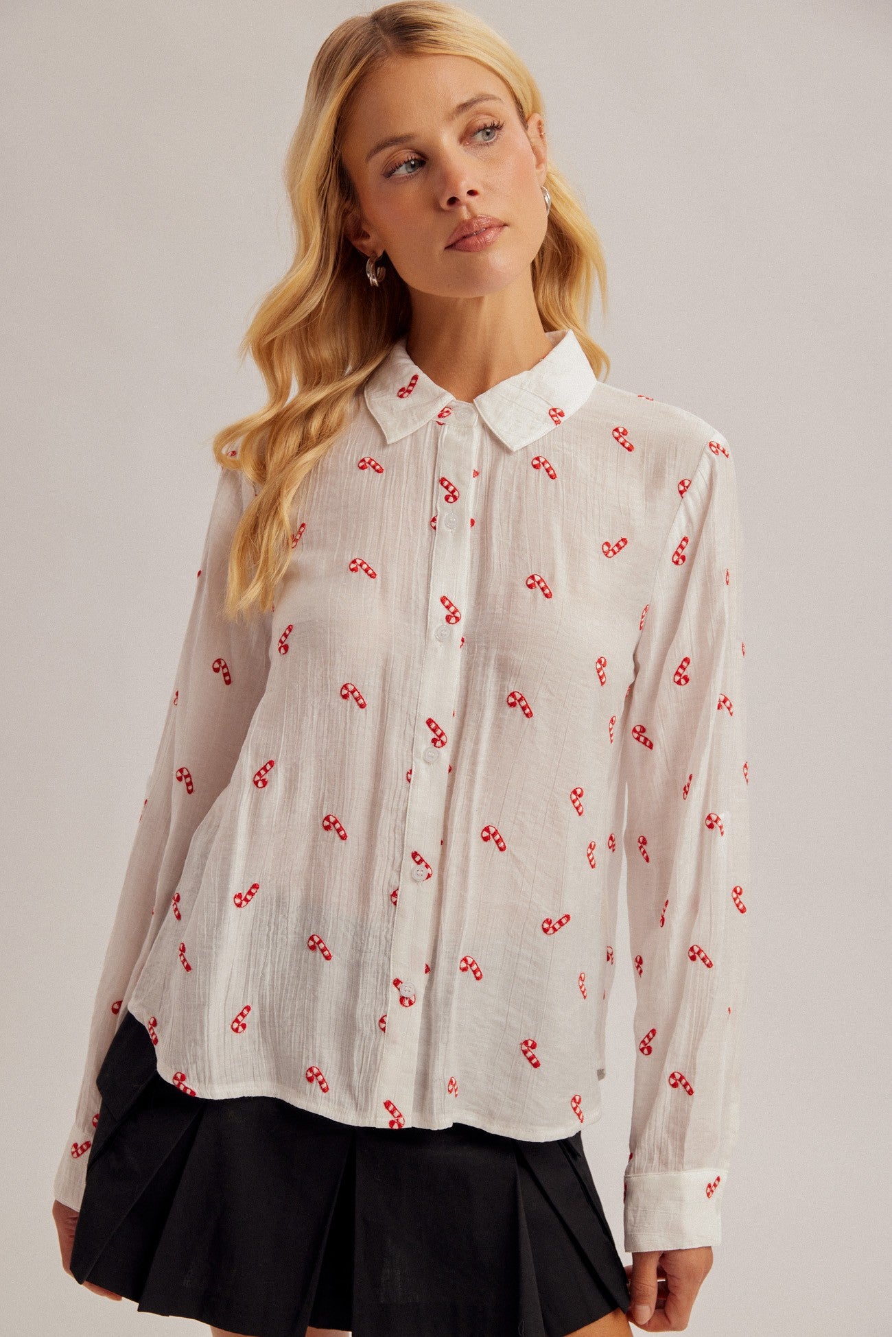Candy Cane Embroidered Button Down Shirt