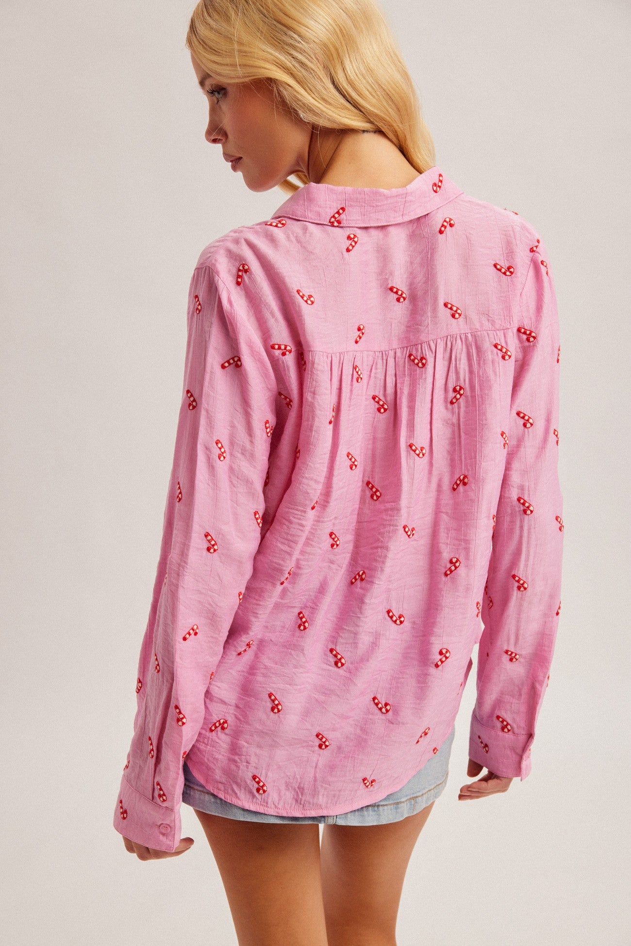 Candy Cane Embroidered Button Down Shirt