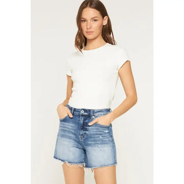 Mica Super High Raw Hem Mid Length Shorts - Blush & Cactus