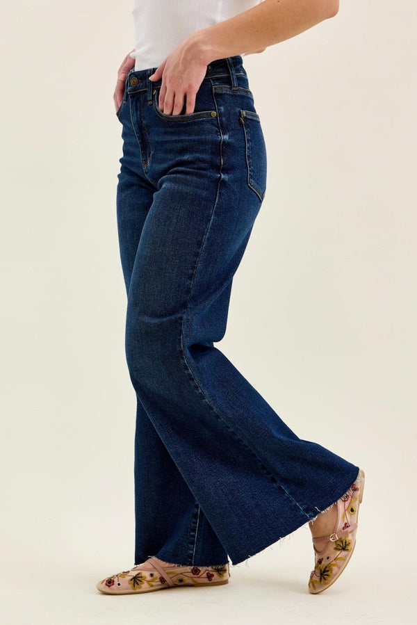 Judy Blue HW Petite Retro Wide w/adjustable WB Tabs/raw hem - Blush & Cactus
