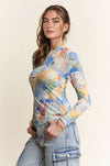 Davi & Dani Multi Printed Mesh Round neck Long Sleeve Top