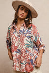 BIBI Floral Prints Oversized Shorts Sleeves Top
