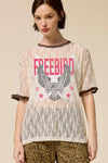 Free Bird 1776 Vintage Graphic Sheer Lace Tee - Blush & Cactus