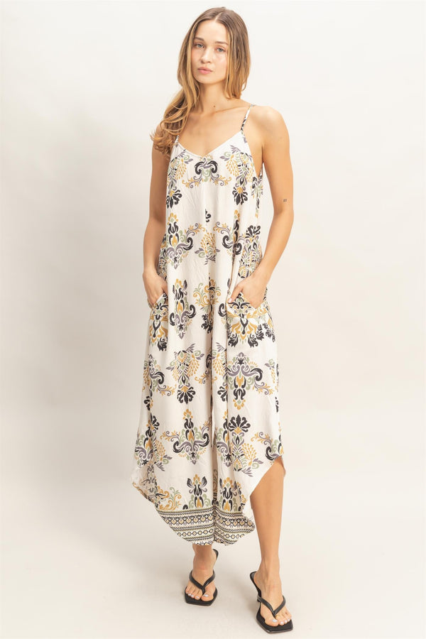 Floral Print Spaghetti Jumpsuit