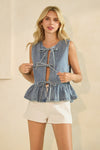Veveret Tie Front Sleeveless Denim Top